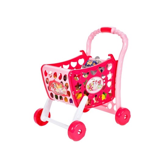 Žaislinis pirkinių vežimėlis su pirkiniais "Supermarket" 3in1 rose