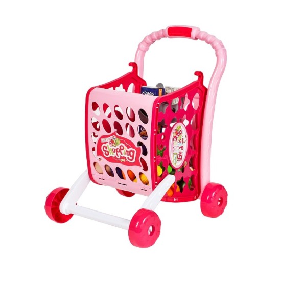 Žaislinis pirkinių vežimėlis su pirkiniais "Supermarket" 3in1 rose