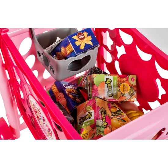 Žaislinis pirkinių vežimėlis su pirkiniais "Supermarket" 3in1 rose