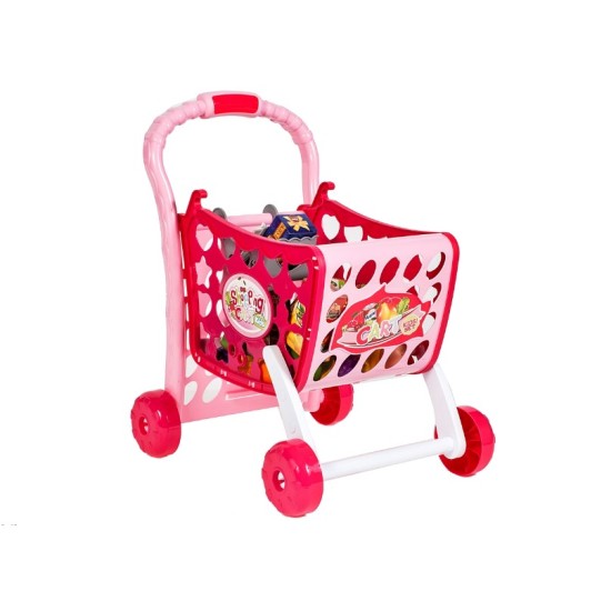 Žaislinis pirkinių vežimėlis su pirkiniais "Supermarket" 3in1 rose
