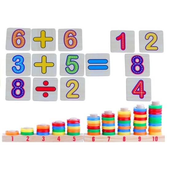 Medinė matematikos - piešimo lenta su skaičiais ir žiedais 123