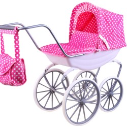 Lėlių vežimėlis Retro su  krepšiu ir pataliukais