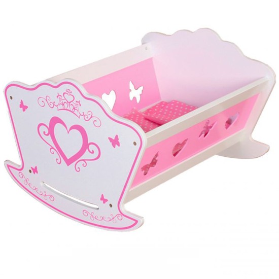 Medinė lėlės lovelė – lopšys su pagalve ir antklode Eco toys