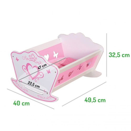 Medinė lėlės lovelė – lopšys su pagalve ir antklode Eco toys