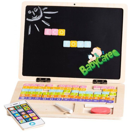 Medinis edukacinis vaikiškas "laptopas" Ecotoys