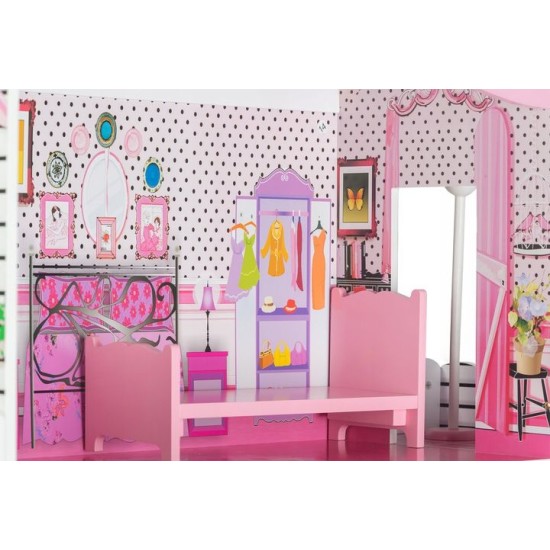 Lėlių namelis su baldeliais ir liftu "Miami" 116 cm. aukščio