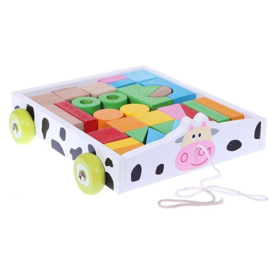Traukiamas vežimėlis ECO TOYS su 30 spalvotų kaladėlių