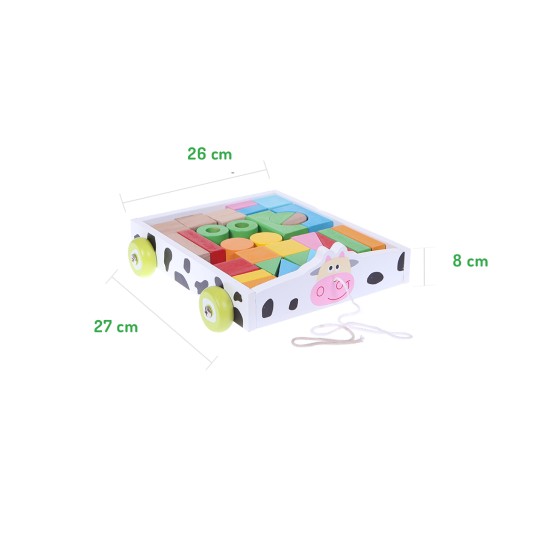 Traukiamas vežimėlis ECO TOYS su 30 spalvotų kaladėlių