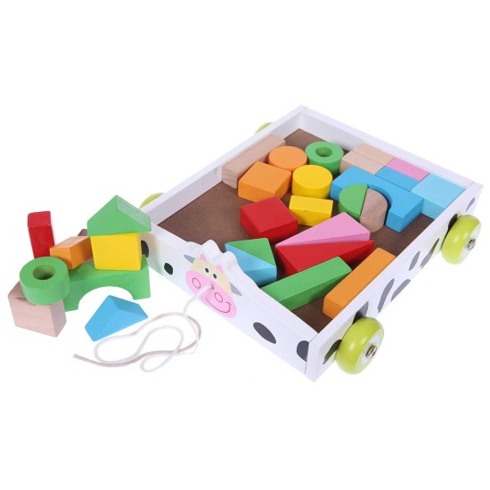 Traukiamas vežimėlis ECO TOYS su 30 spalvotų kaladėlių