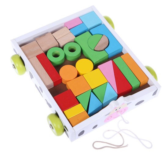 Traukiamas vežimėlis ECO TOYS su 30 spalvotų kaladėlių