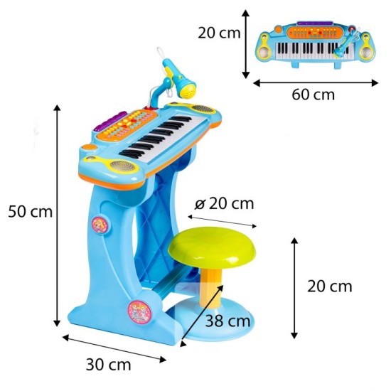 Vaikiškas pianinas - sintezatorius su mikrofonu ir kėdute - mėlynas Eco Toys