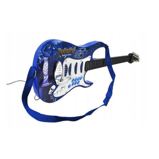 Žaislinė elektrinė gitara su stiprintuvu, mikrofonu ir MP3 jungtimi, mėlyna