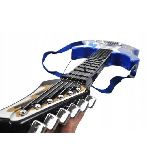 Žaislinė elektrinė gitara su stiprintuvu, mikrofonu ir MP3 jungtimi, mėlyna