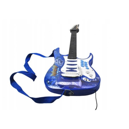 Žaislinė elektrinė gitara su stiprintuvu, mikrofonu ir MP3 jungtimi, mėlyna