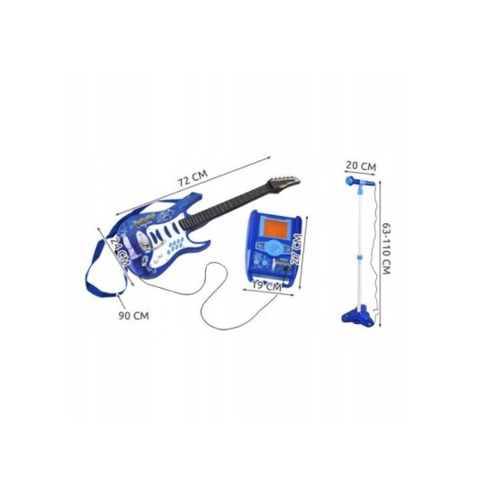 Žaislinė elektrinė gitara su stiprintuvu, mikrofonu ir MP3 jungtimi, mėlyna