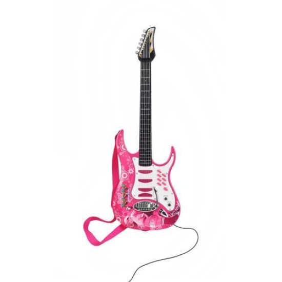 Žaislinė elektrinė gitara su stiprintuvu, mikrofonu ir MP3 jungtimi, rožinė