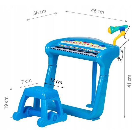 Vaikiškas pianinas - fortepijonas su mikrofonu ir kėdute - mėlynas Eco Toys