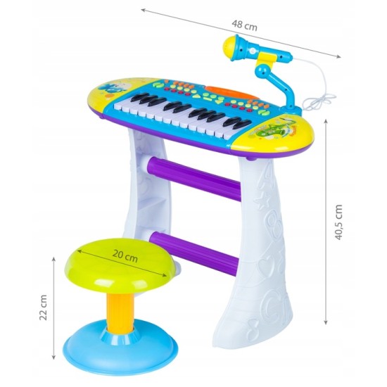 Vaikiškas pianinas su mikrofonu ir kėdute - mėlynas Eco Toys