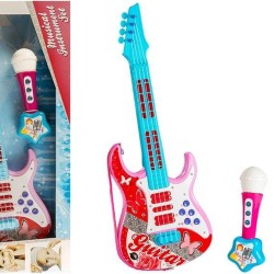 Žaislinė elektrinė gitara su mikrofonu, rožinė