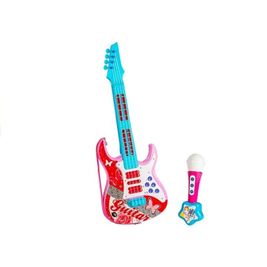 Žaislinė elektrinė gitara su mikrofonu, rožinė