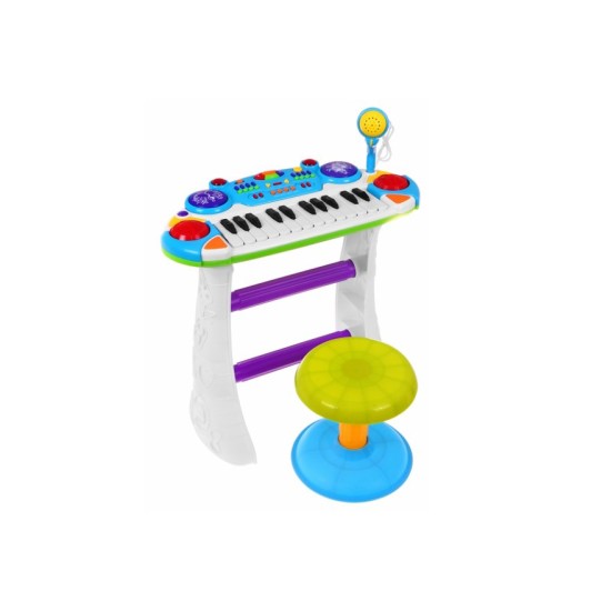 Vaikiškas pianinas - sintezatorius su mikrofonu ir kėdute - mėlynas