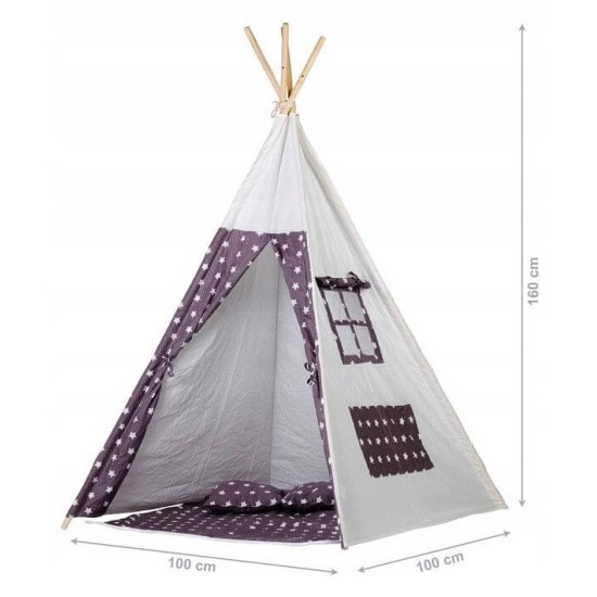 Žaidimų palapinė Eco toys, tipis WIGWAM su kilimėliu ir 2 pagalvėlėmis "Polar night"