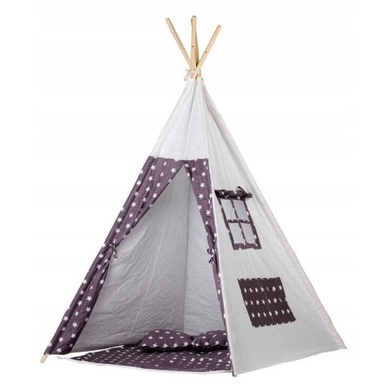 Žaidimų palapinė Eco toys, tipis WIGWAM su kilimėliu ir 2 pagalvėlėmis "Polar night"