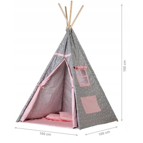 Žaidimų palapinė Eco toys, tipis WIGWAM su kilimėliu ir 2 pagalvėlėmis