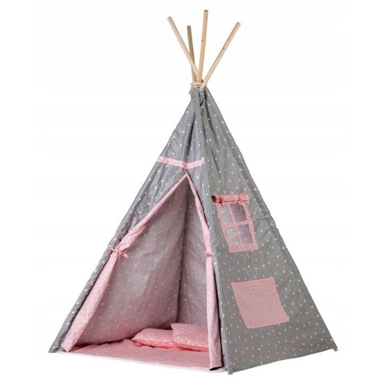 Žaidimų palapinė Eco toys, tipis WIGWAM su kilimėliu ir 2 pagalvėlėmis
