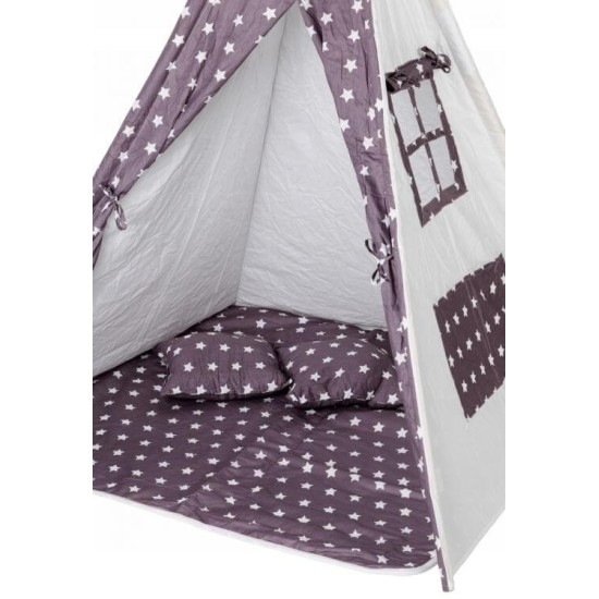 Žaidimų palapinė Eco toys, tipis WIGWAM su kilimėliu ir 2 pagalvėlėmis "Polar night"