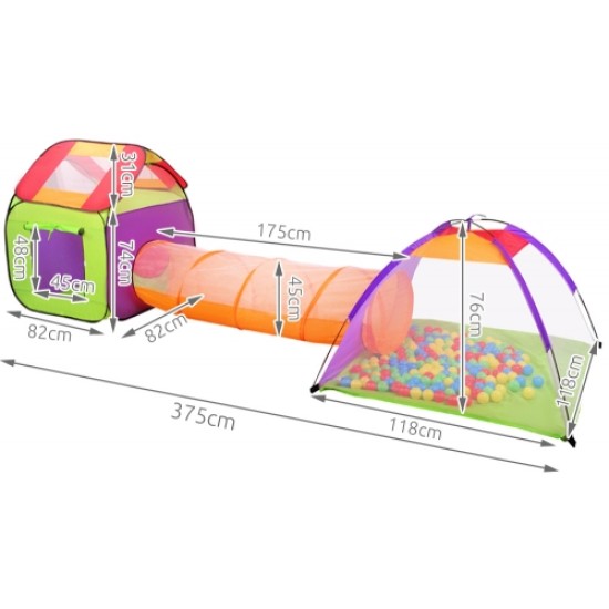 Palapinė-tunelis 375cm. 3*1 su 200 kamuoliukų