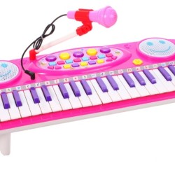 Pianinas sintezatorius su mikrofonu ir 37 klavišais - rožinis