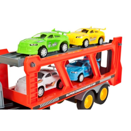 Autovežis su ledinėmis šviesomis ir 4 sportiniais automobiliais